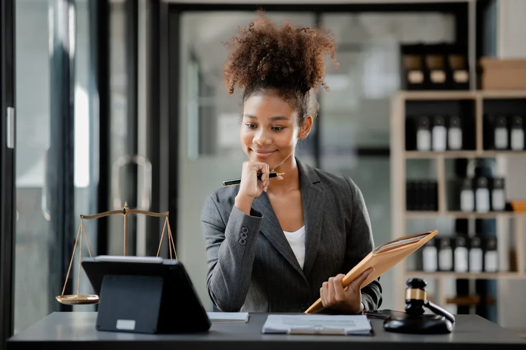 American Lawyer Sits In A Law Firm Female Lawyer