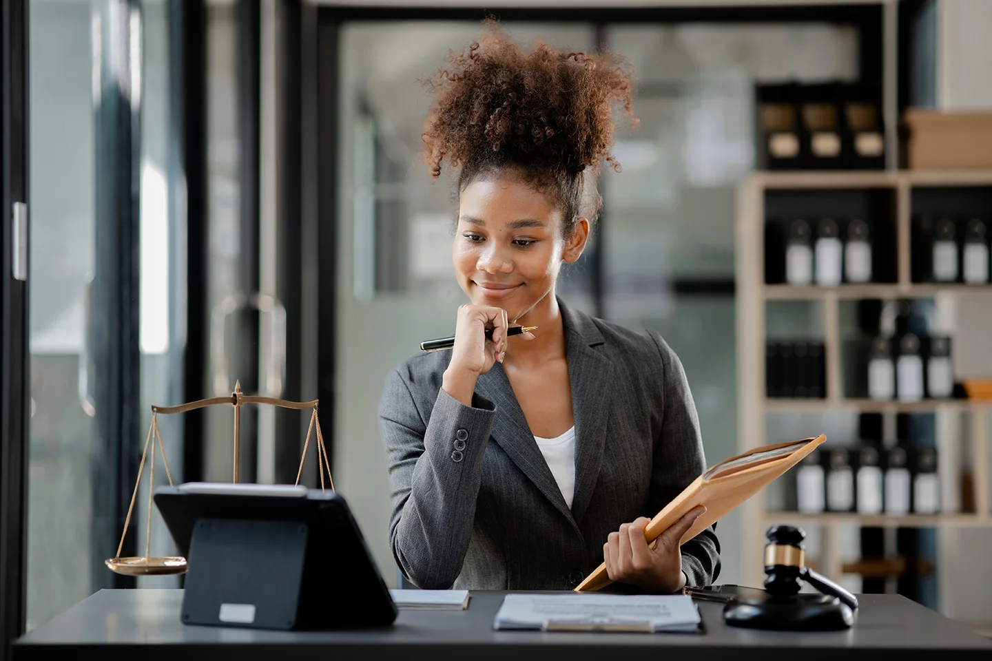 American Lawyer Sits In A Law Firm Female Lawyer